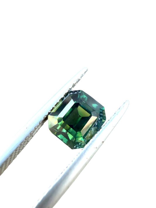 Australian Green-Parti Sapphire - 2.1 Crt | Unheated | Asscher Cut